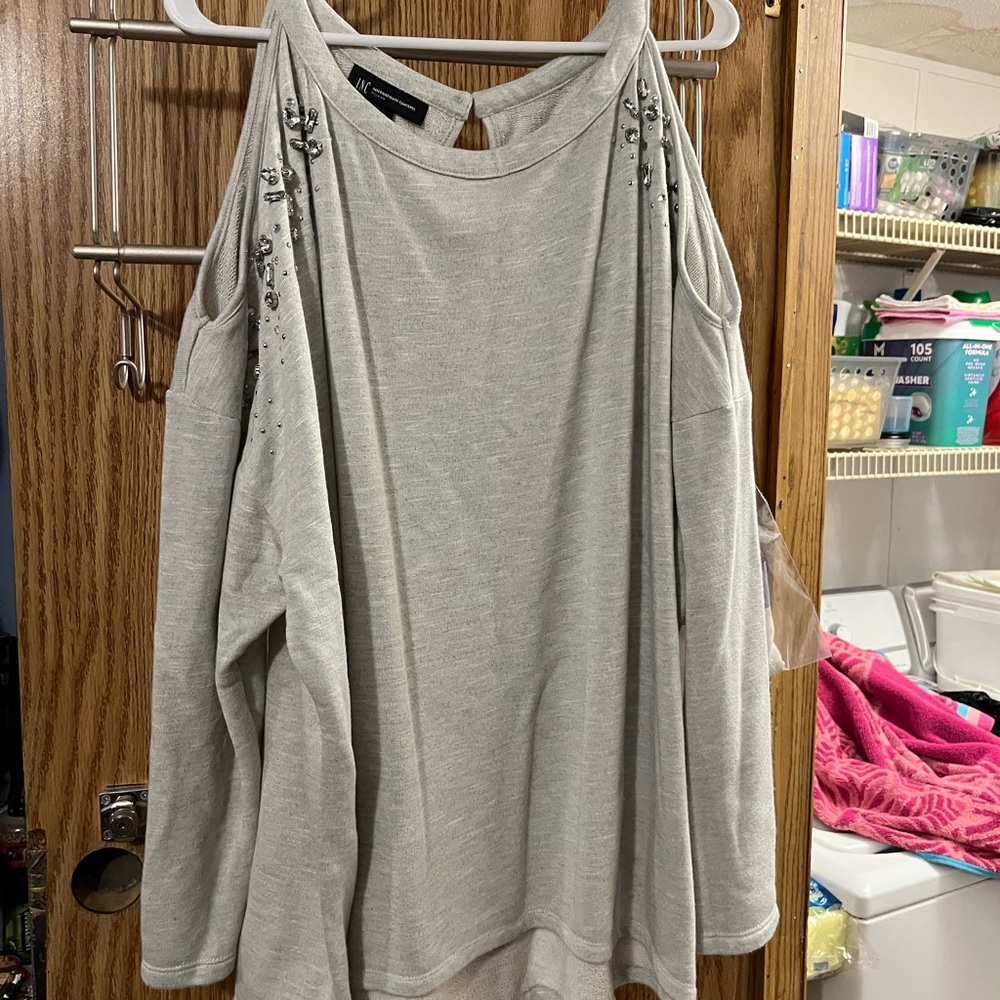 INC International Concepts Gray Cold Shoulder Blouse